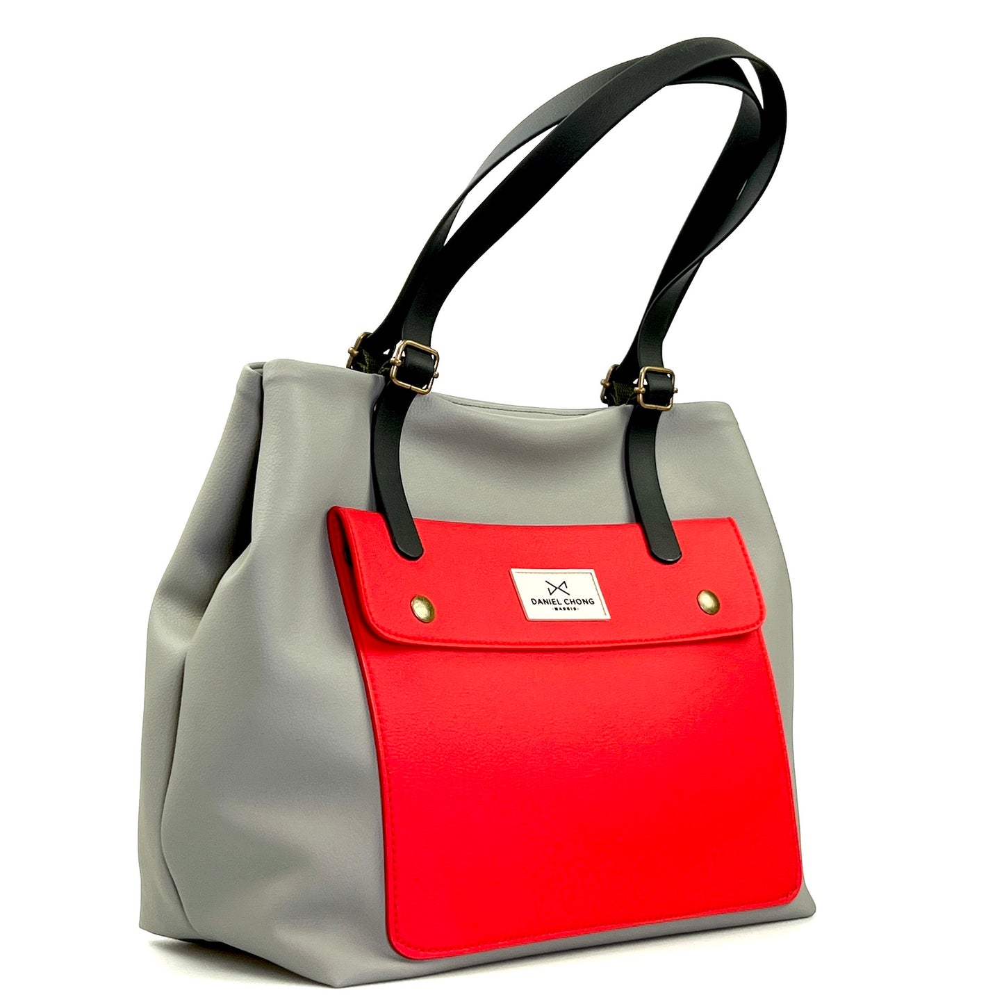 Shopper Old School Gris Bolsillo Rojo