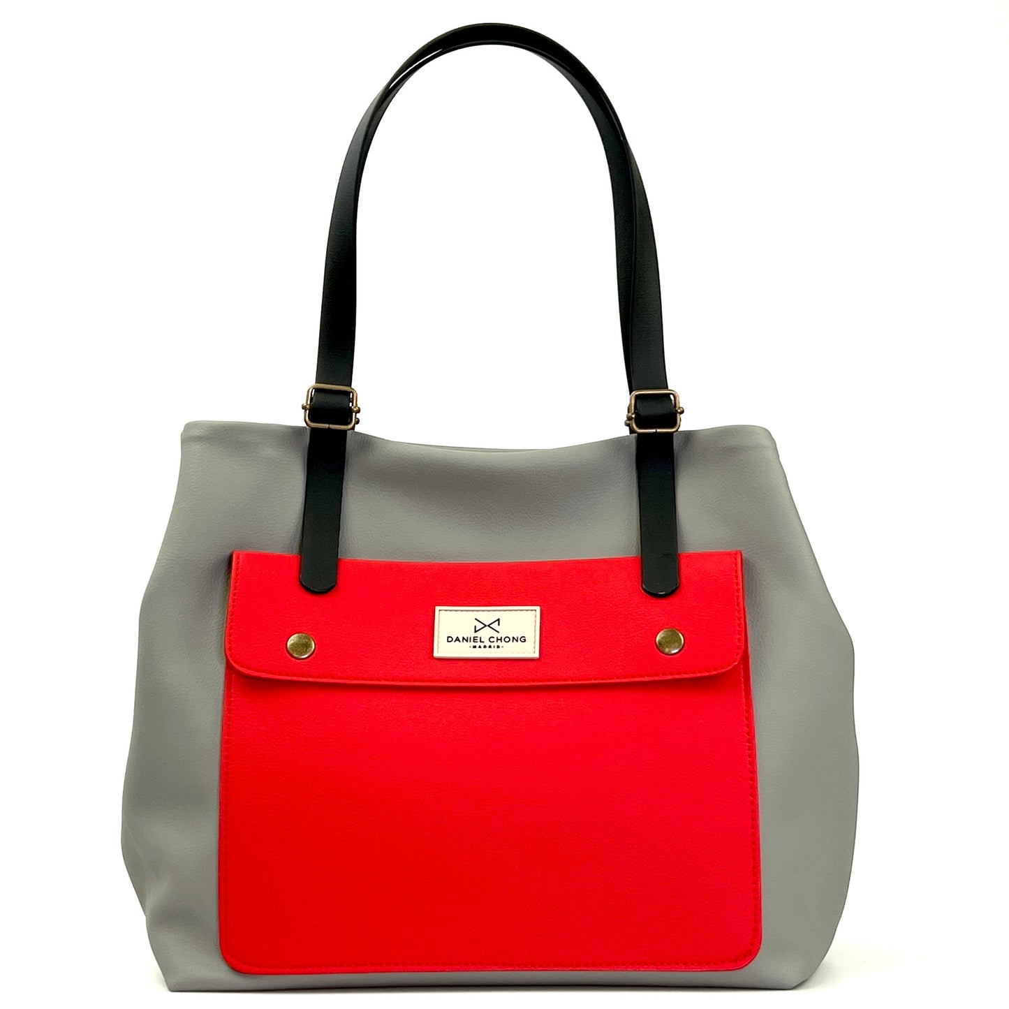 Shopper Old School Gris Bolsillo Rojo